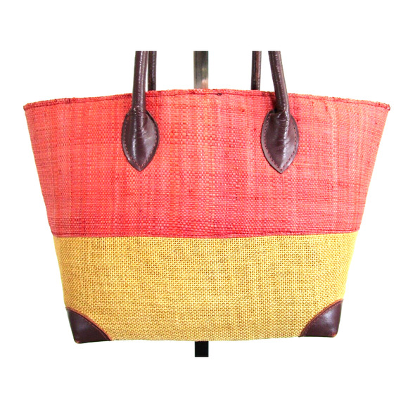 Le Voyage en Panier Medium Size Pink & Brown Straw & Leather Tote Handbag - Picture 2 of 11